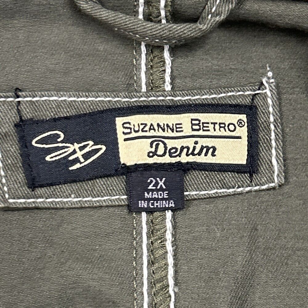 Suzanne Betro Denim Jacket Womens 2XL Olive Green Belted Coat Zip Up - Picture 8 of 16